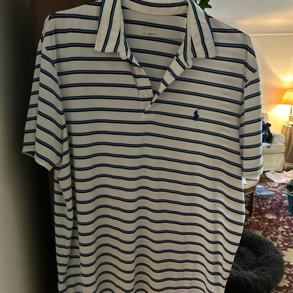 Polo by Ralph Lauren Men's Navy and White Striped Polo Shirt